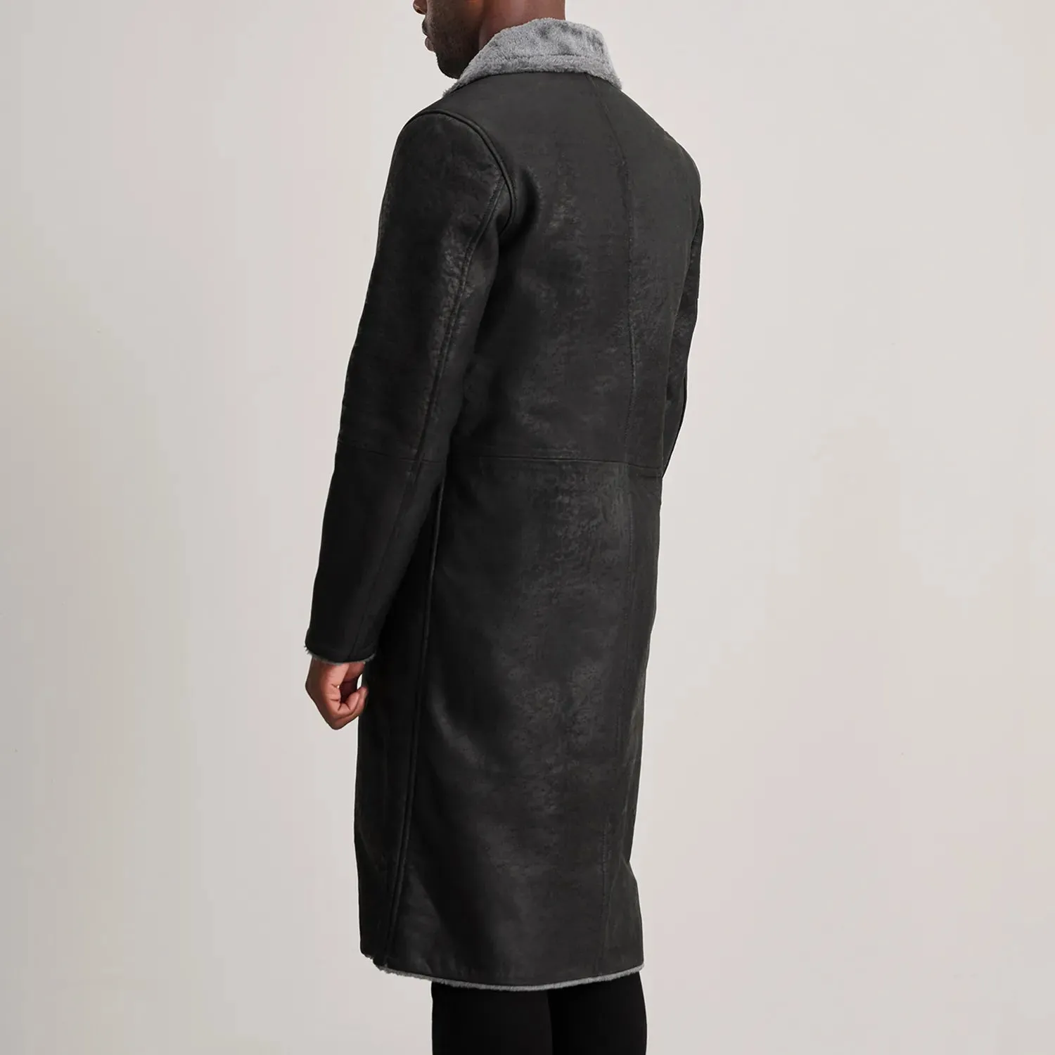 Kolby Distressed Black Shearling Long Coat
