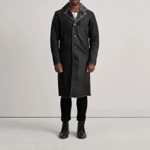 Kolby Distressed Black Shearling Long Coat