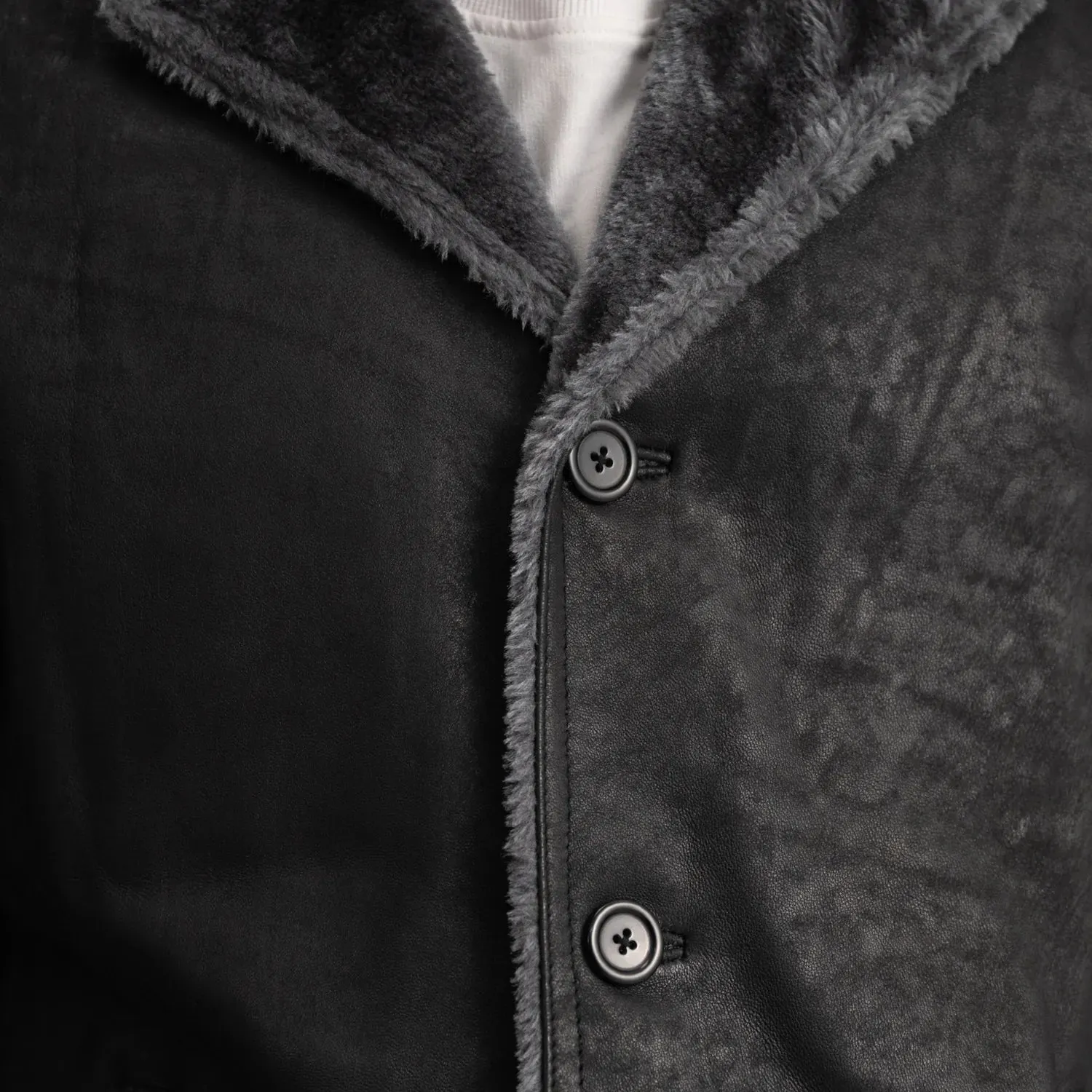 Kolby Distressed Black Shearling Long Coat