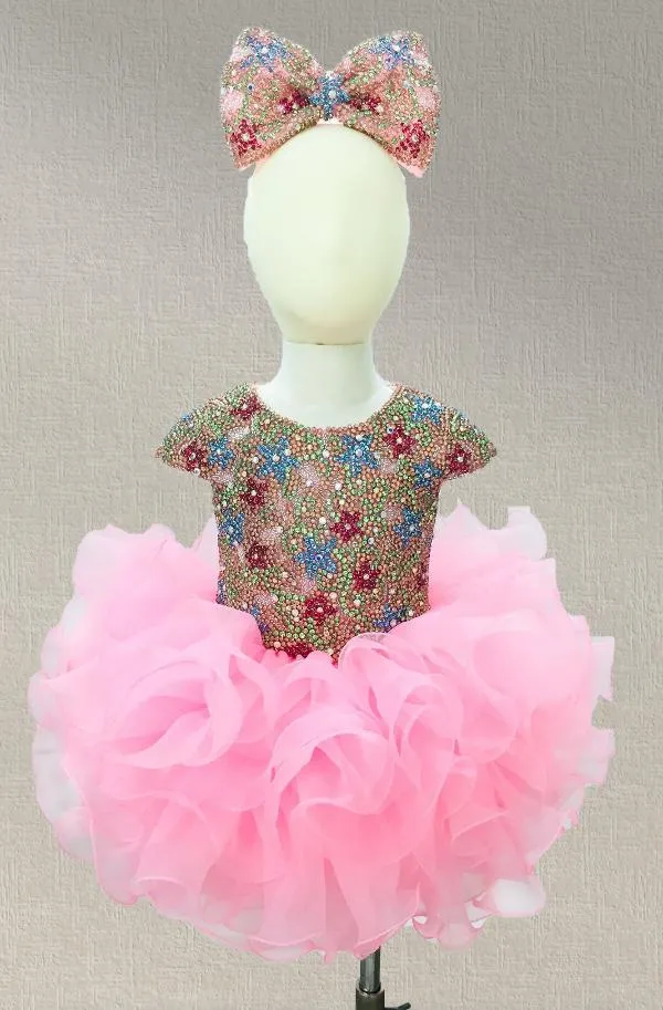 Little GIrls Gorgeous Pink Cupcake Pageant Dress
