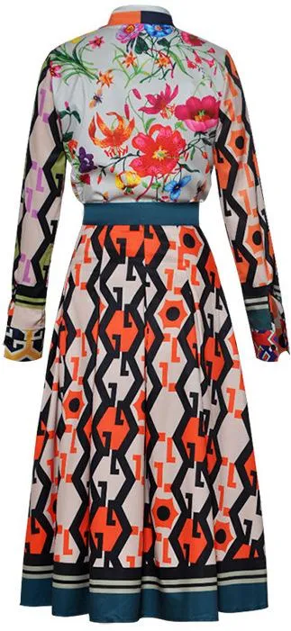 Logo & Floral Printed Blouse & Skirt set