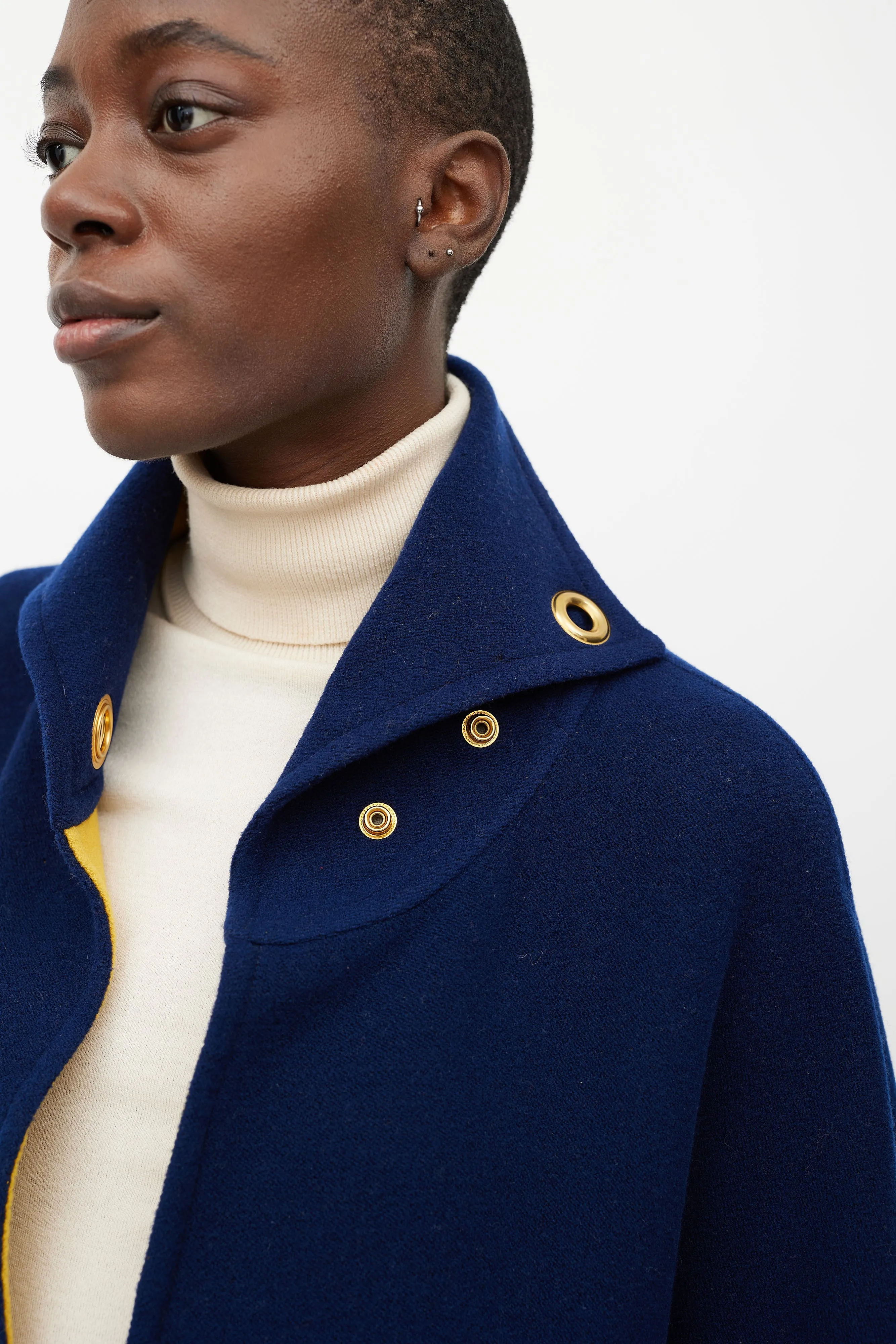 Navy & Yellow Wool Grommet Coat