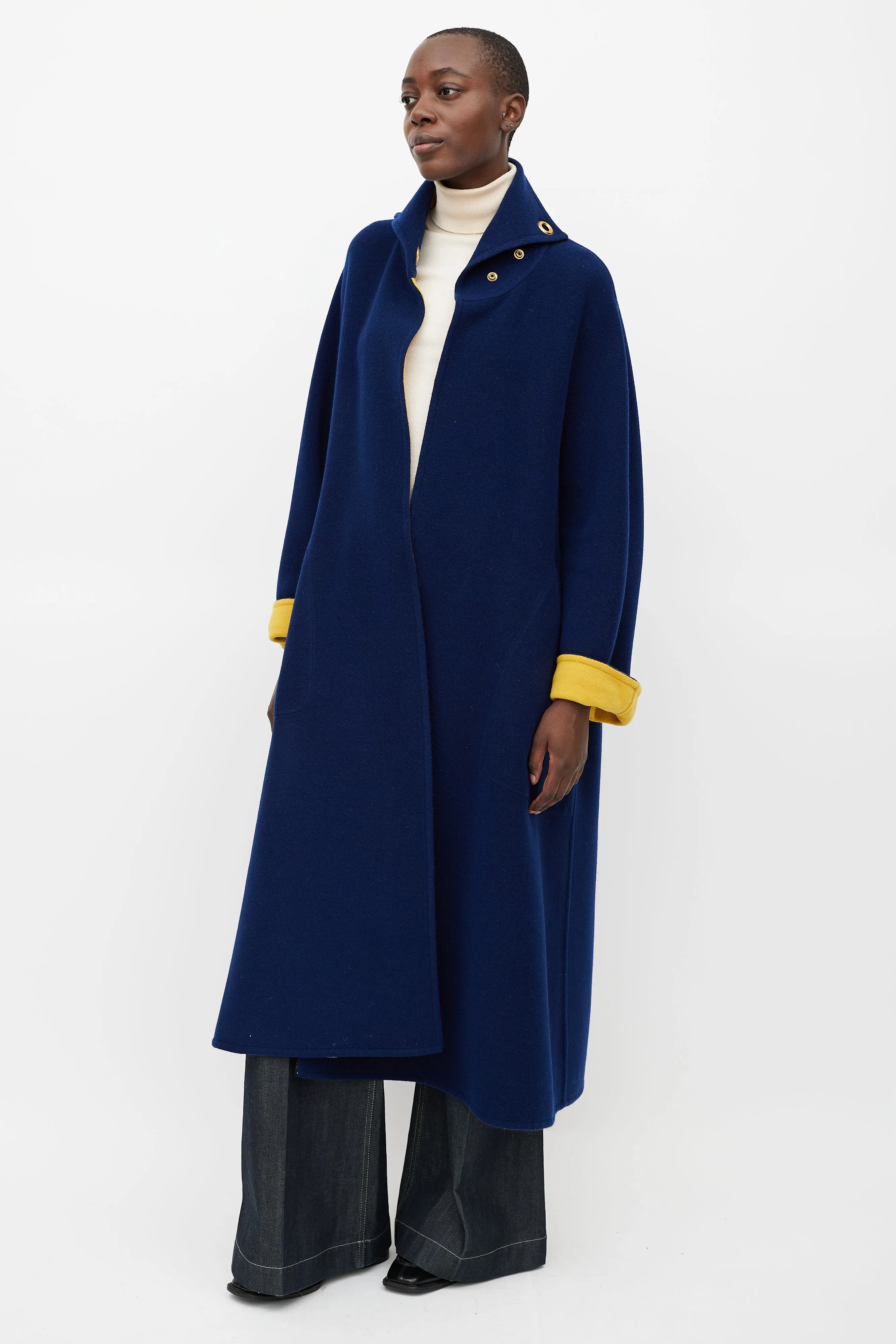 Navy & Yellow Wool Grommet Coat