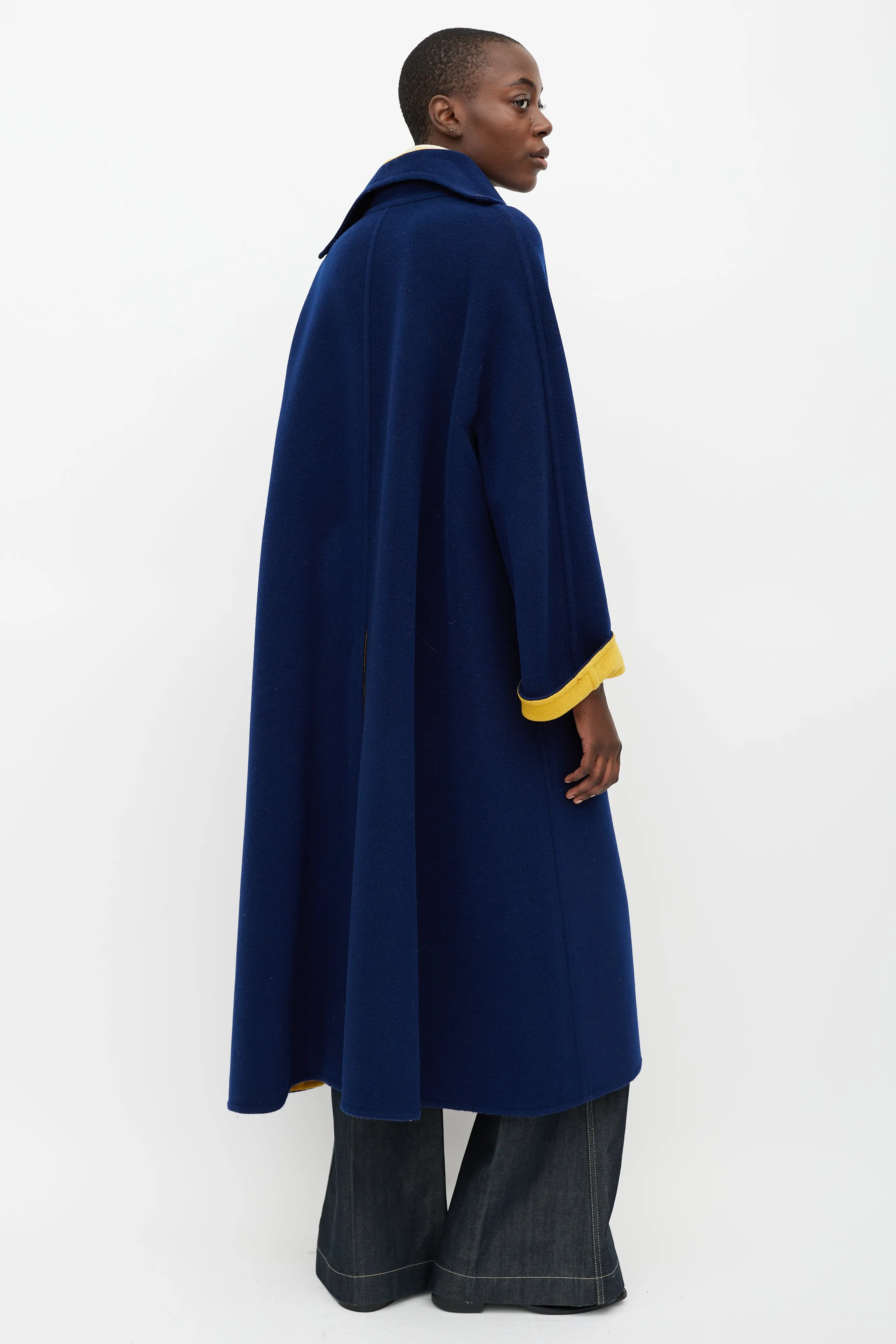 Navy & Yellow Wool Grommet Coat