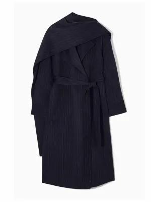 Oversized pinstriped wool scarf coat