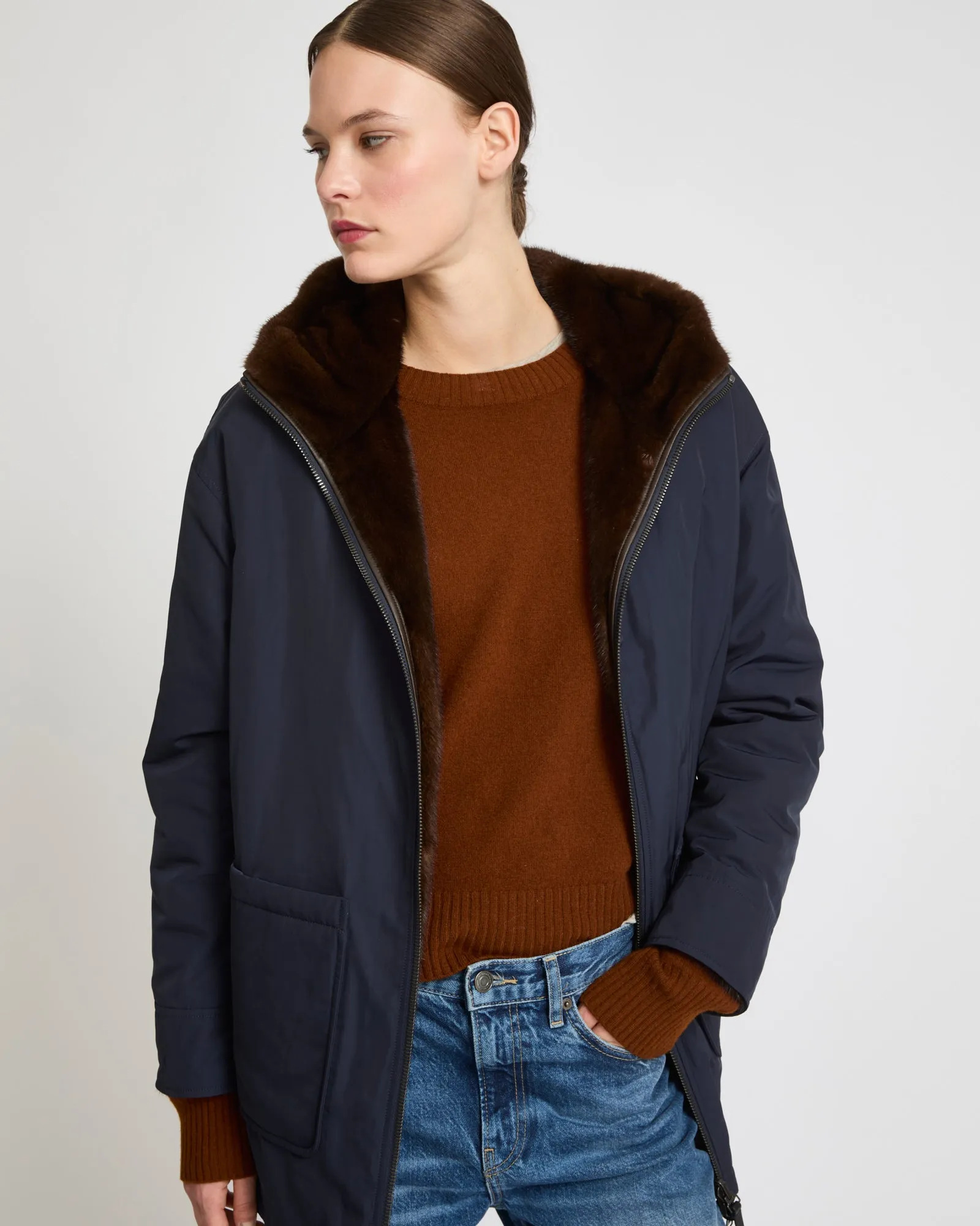 Parka en tissu technique réversible vison