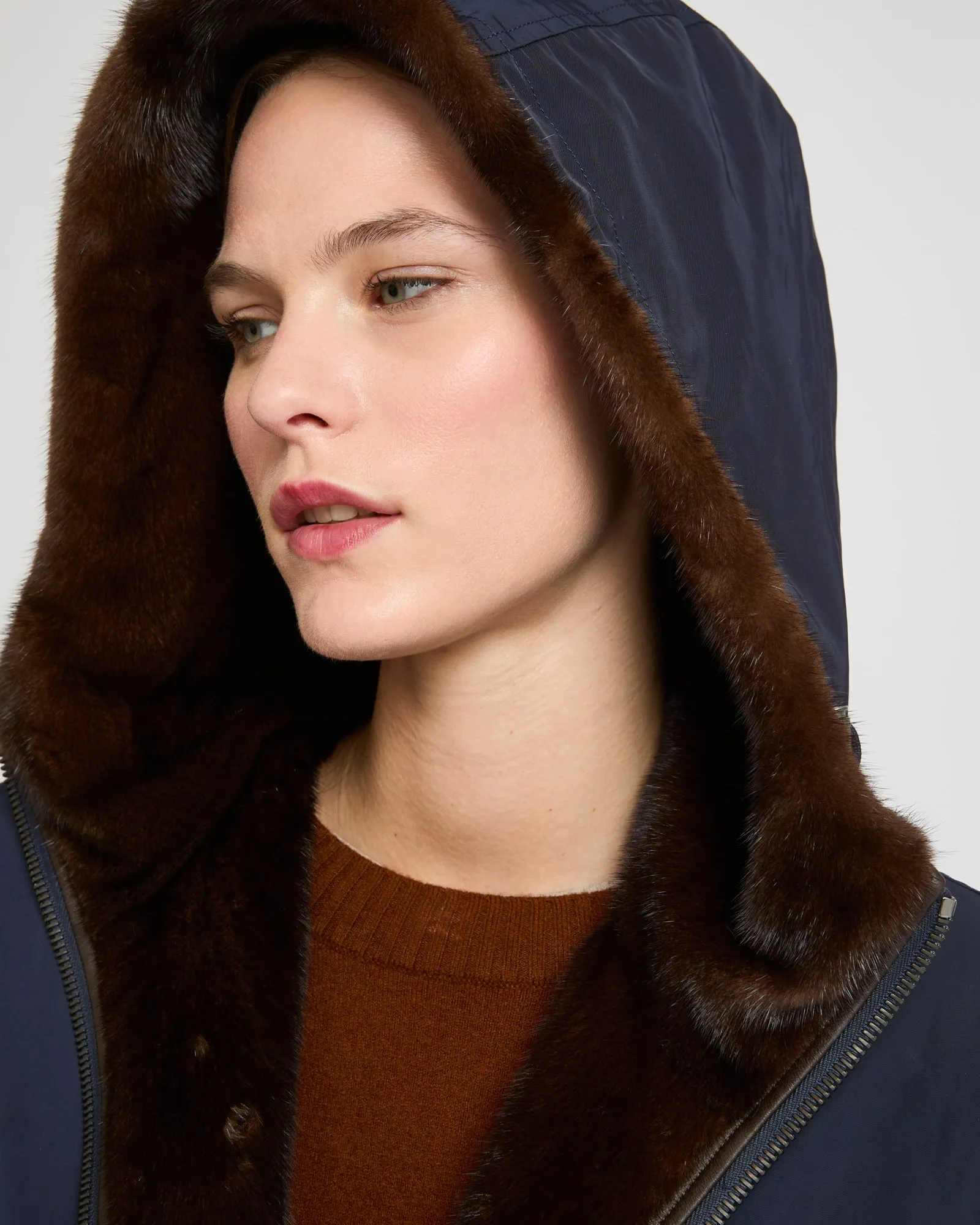 Parka en tissu technique réversible vison