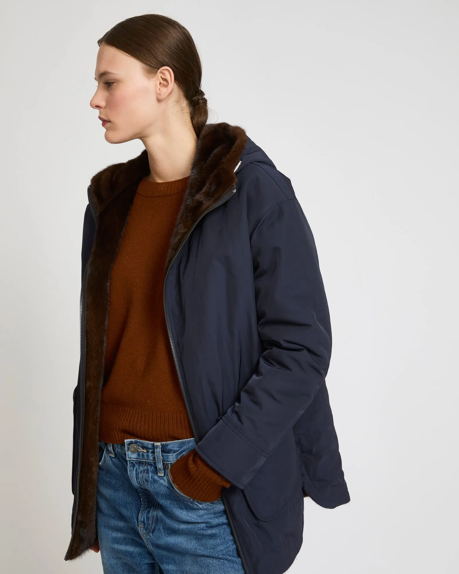 Parka en tissu technique réversible vison
