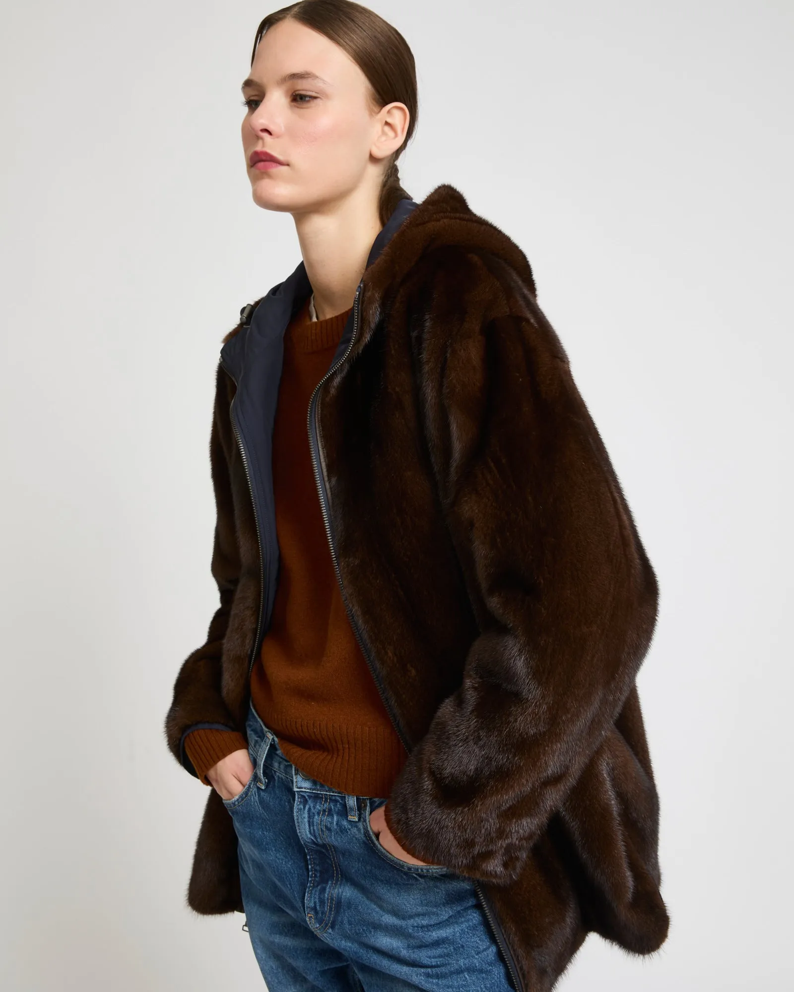 Parka en tissu technique réversible vison