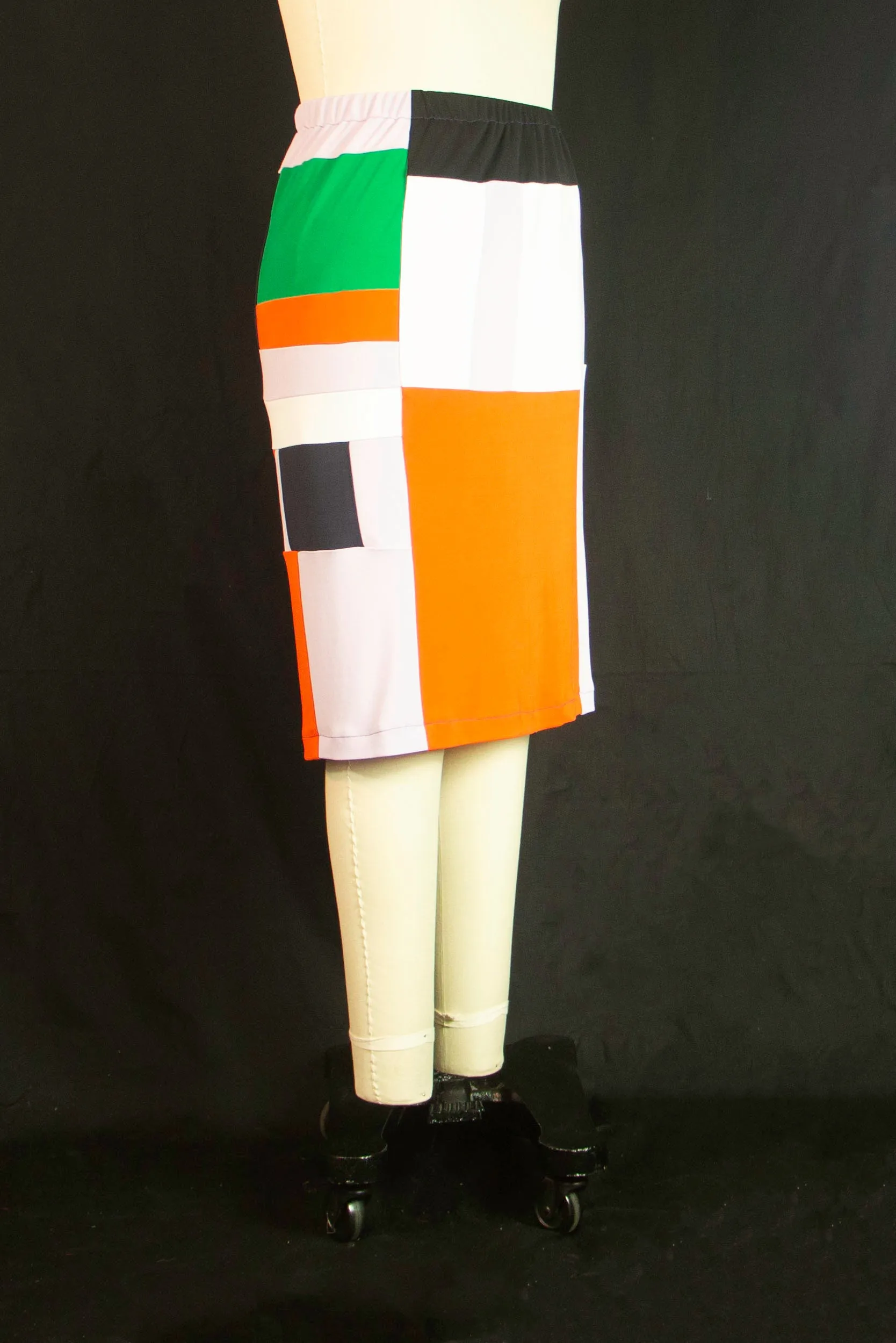 Patchwork with Orange Patch Matte Jersey Skirt Medium