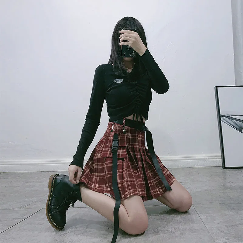 Red plaid skirt KF81284