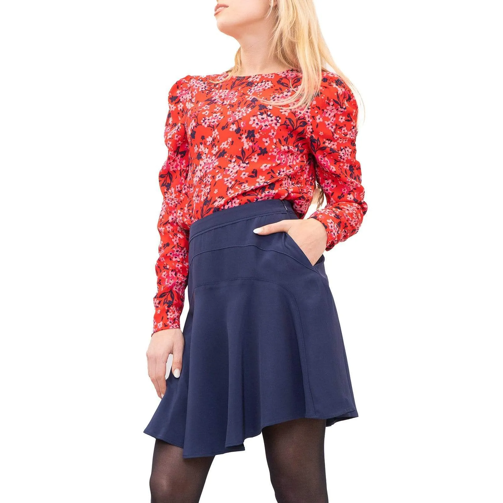 Reiss Navy Christa Fit & Flare Short Skirt
