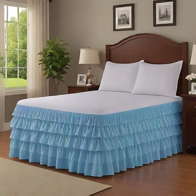 Ruffle Bed Skirt 1Pc Sky Blue Egyptian Cotton 1000TC