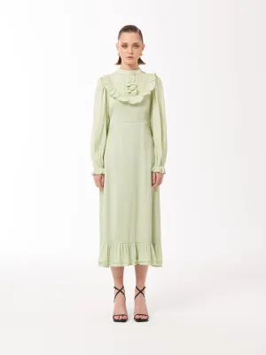 Ruffled Midi Dress in Surf Crest Green