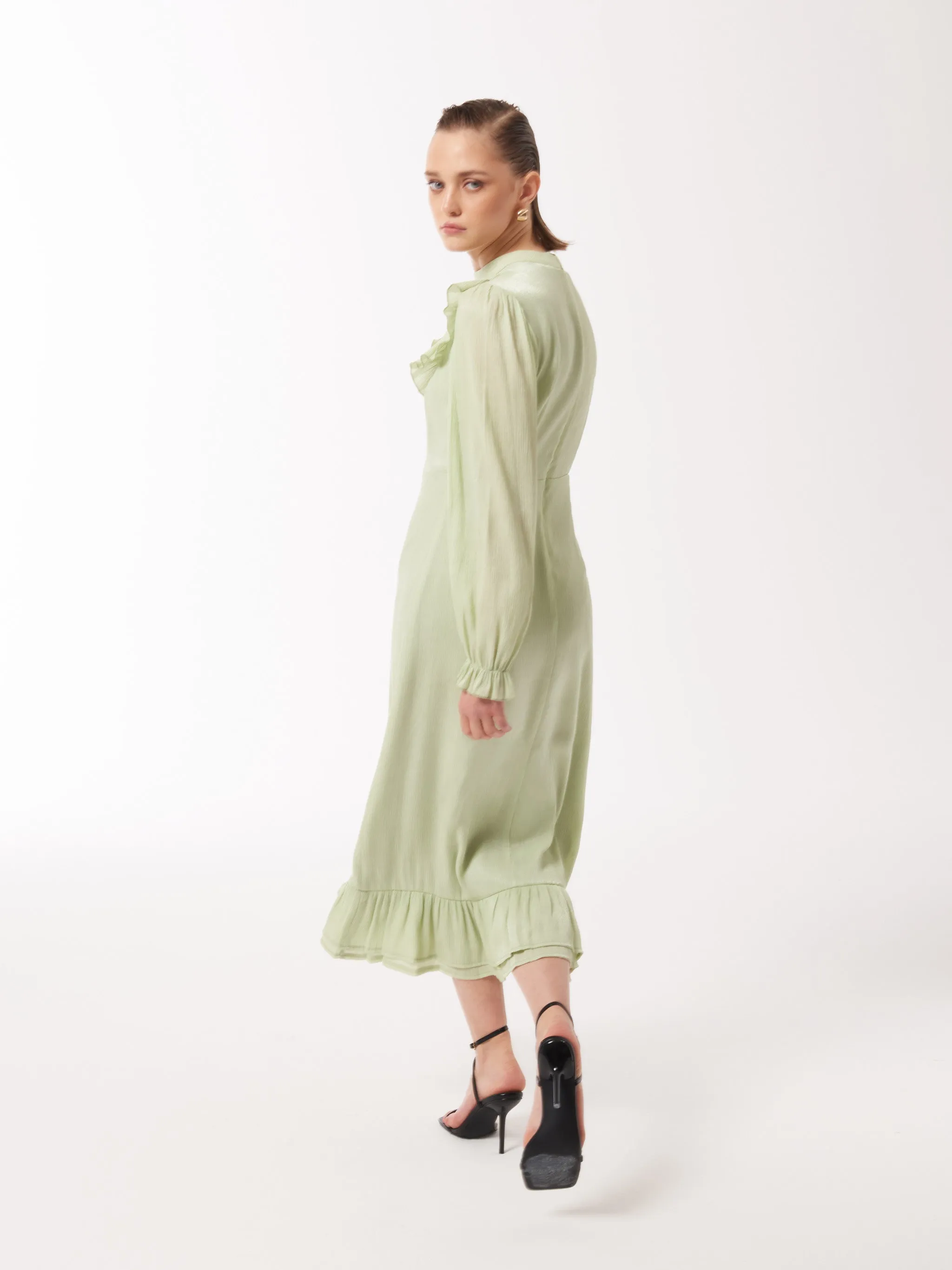 Ruffled Midi Dress in Surf Crest Green