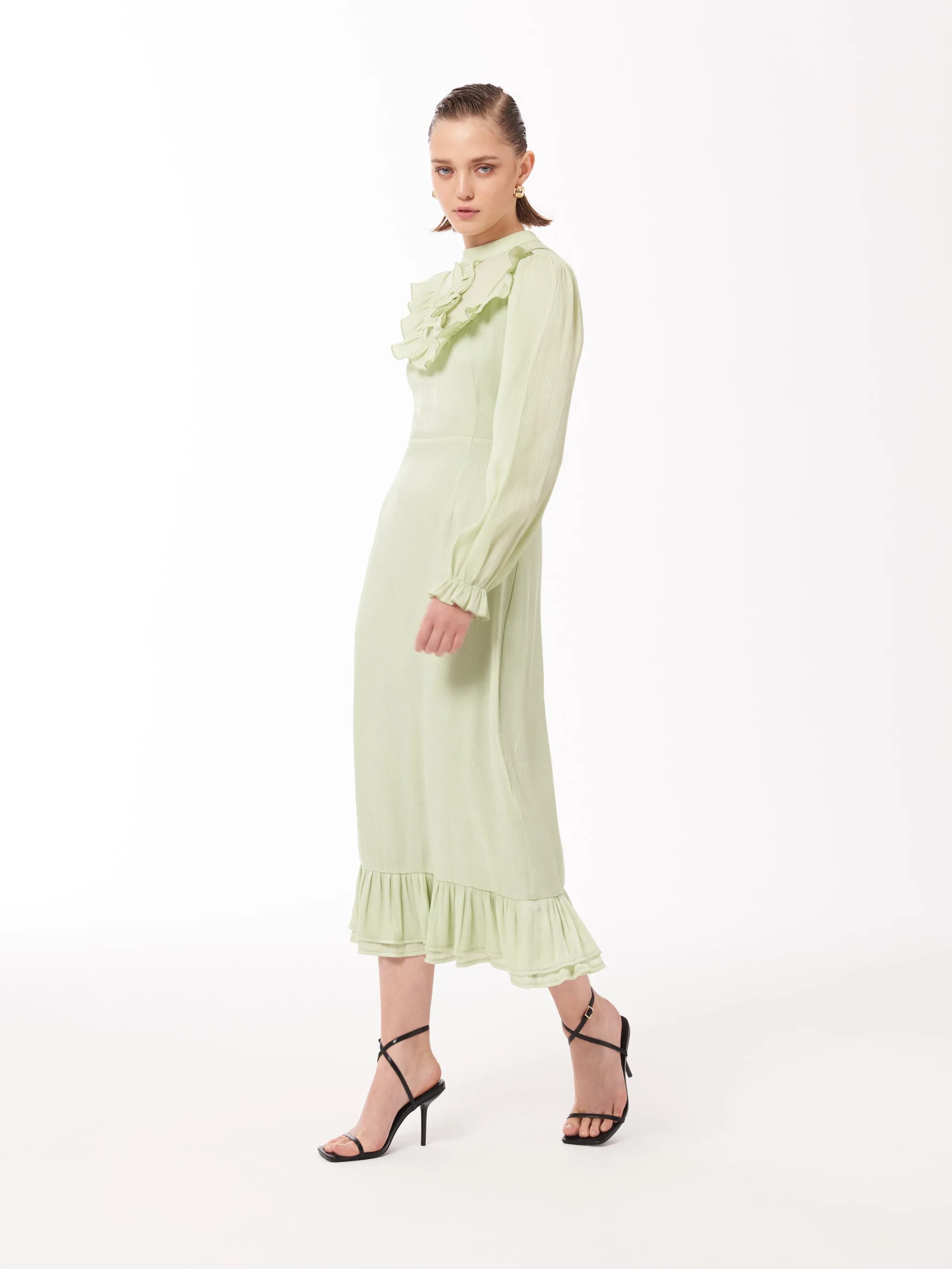 Ruffled Midi Dress in Surf Crest Green