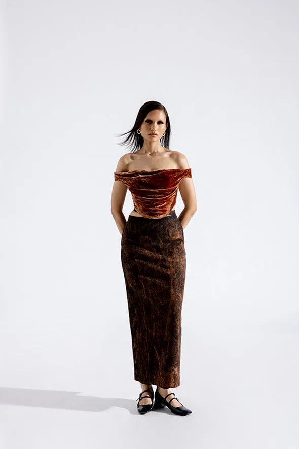 Rust Grunge Denim Skirt
