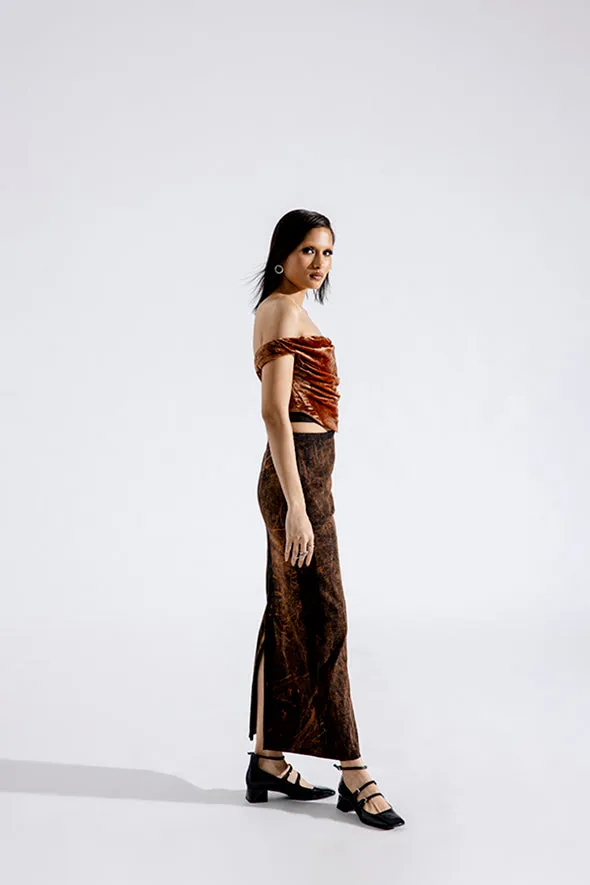 Rust Grunge Denim Skirt