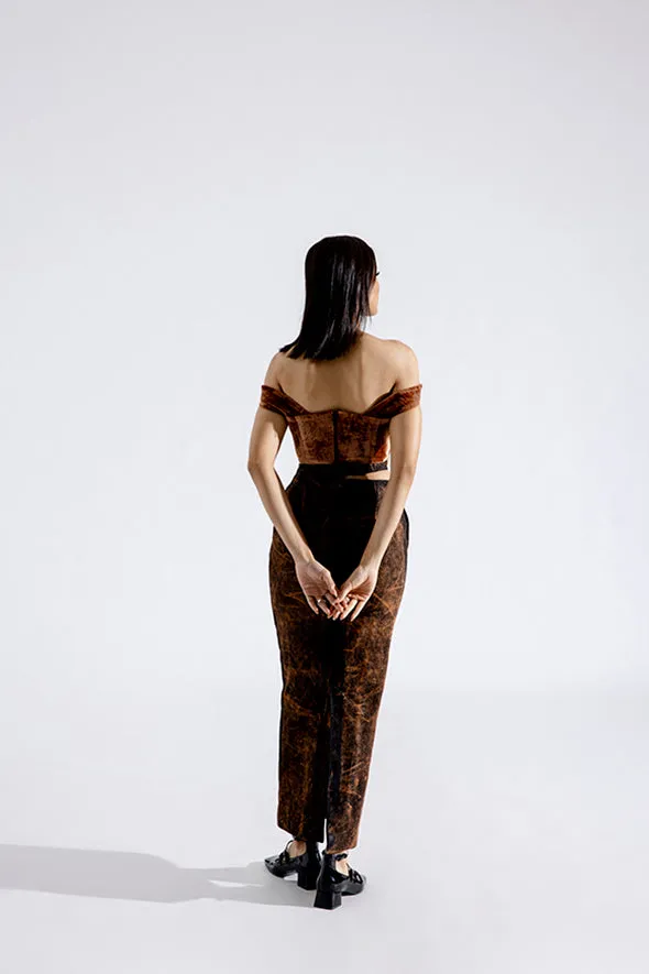 Rust Grunge Denim Skirt
