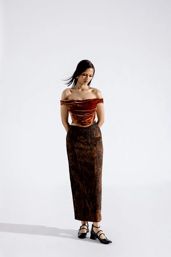 Rust Grunge Denim Skirt