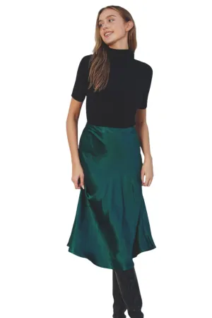 Shayanne Satin Midi Skirt in Green and Blue