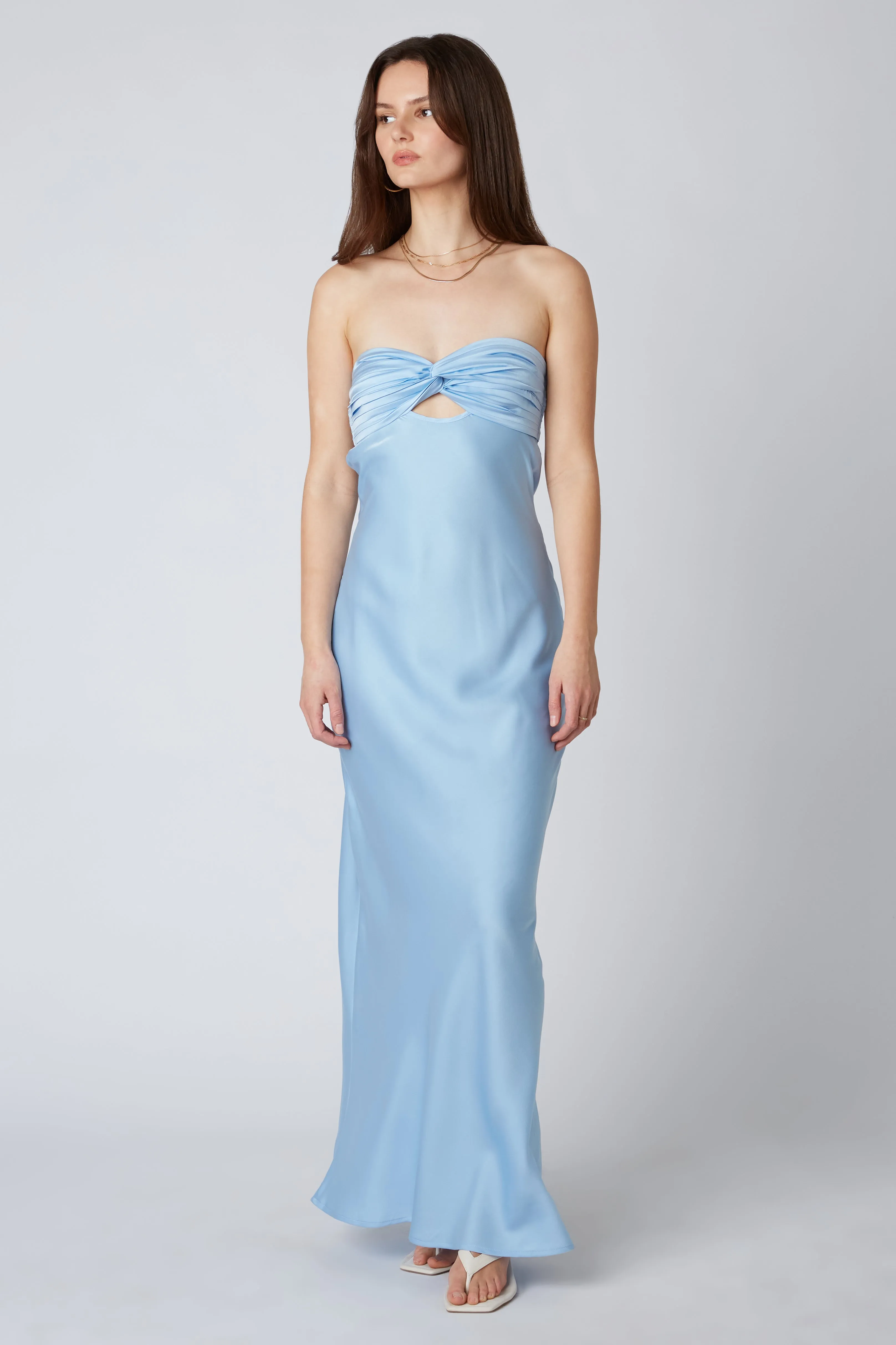 Strapless Satin Maxi Dress