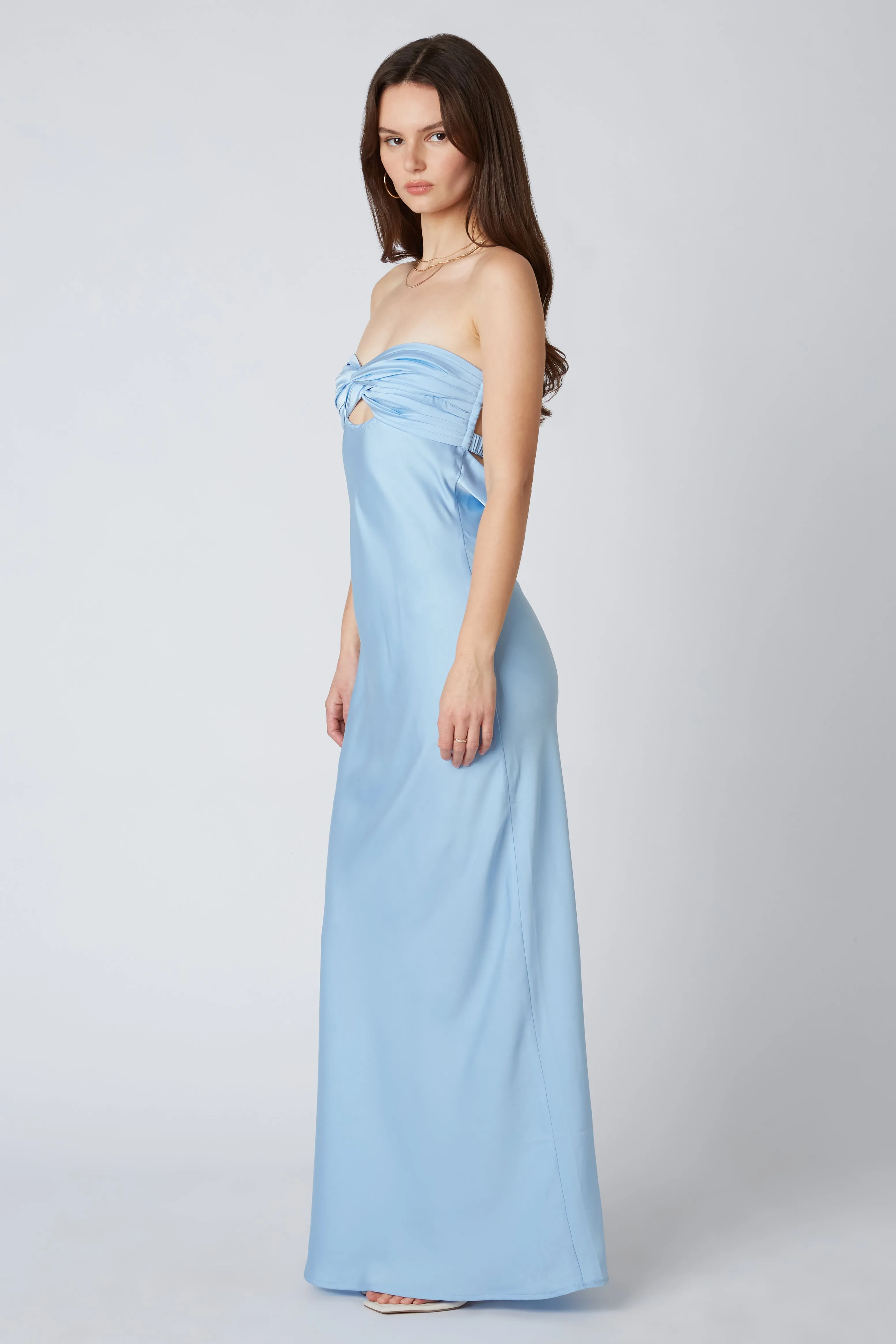 Strapless Satin Maxi Dress