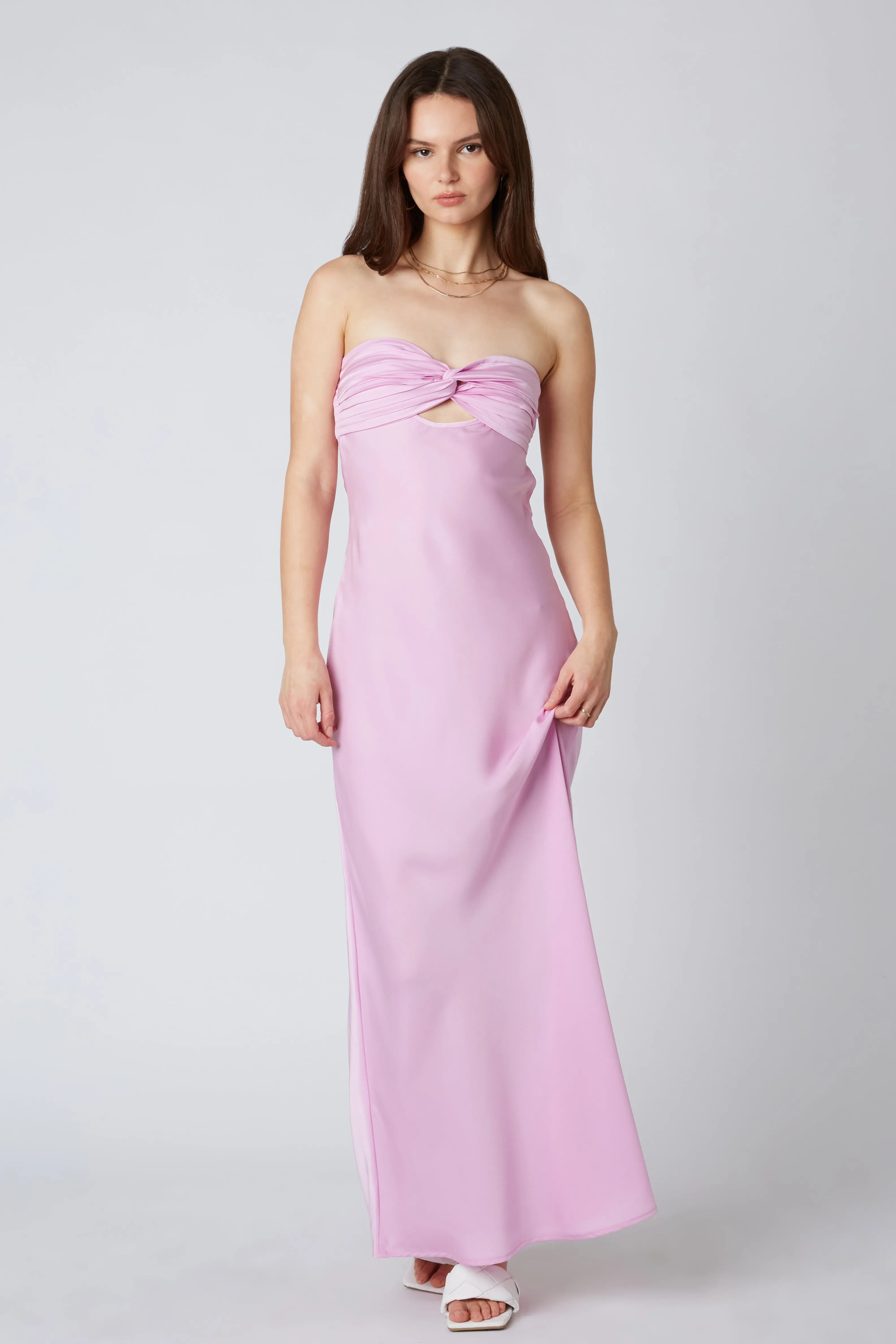 Strapless Satin Maxi Dress