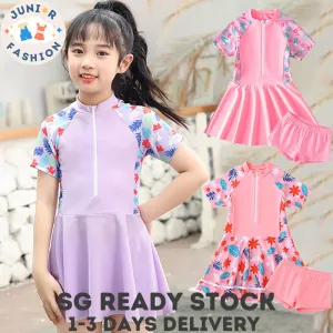 Swimming Suit Kid Girl Swimming Suit 2 Pieces Girl Swim Dress Breathable Silky Short Sleeved Cute Style