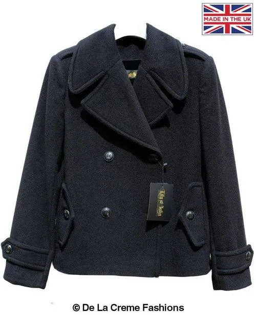 Tailored Harris Tweed Contrast Short Pea Coat (MACKENZIE)