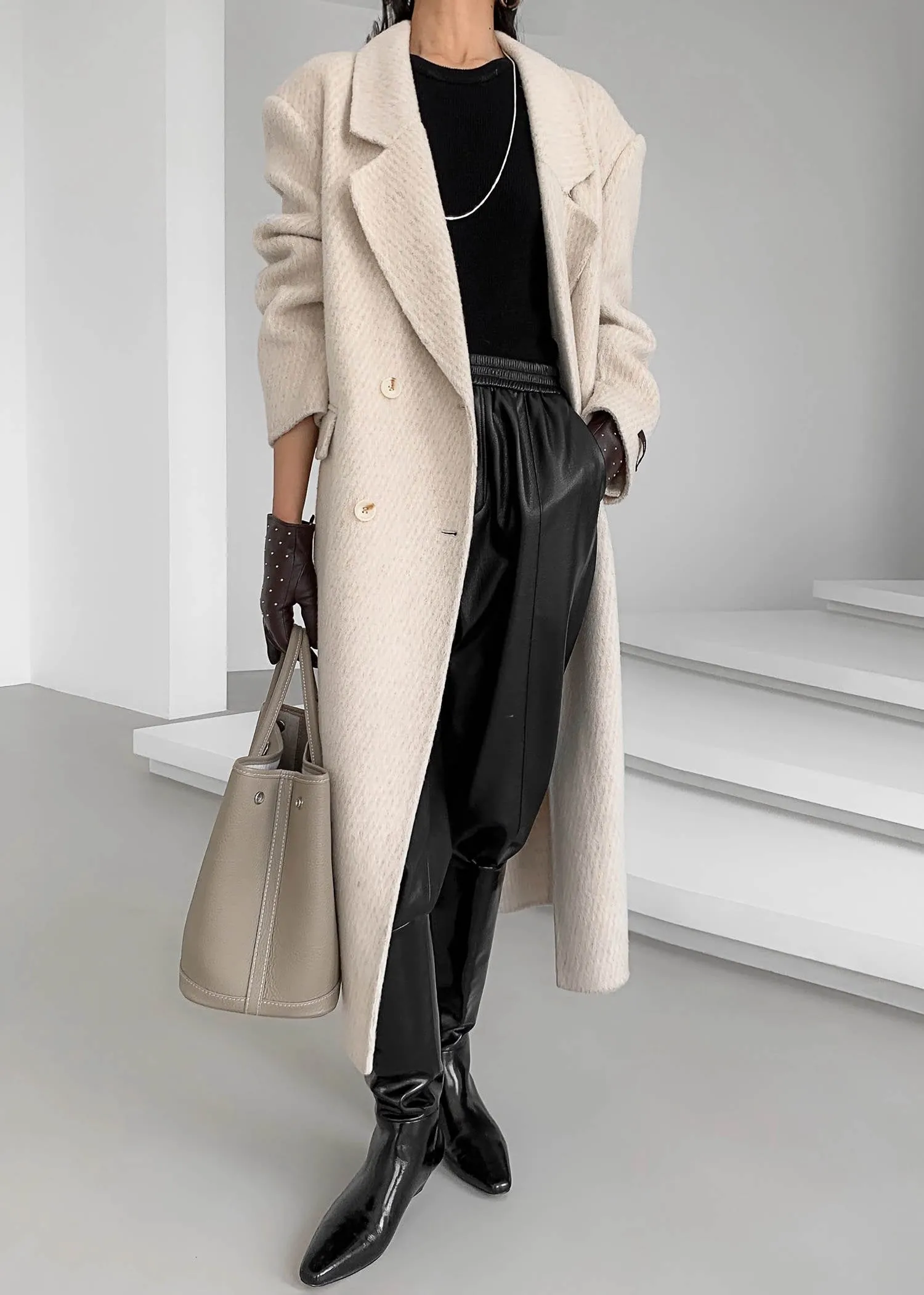 Textured Double Face Wool & Cashmere Overcoat