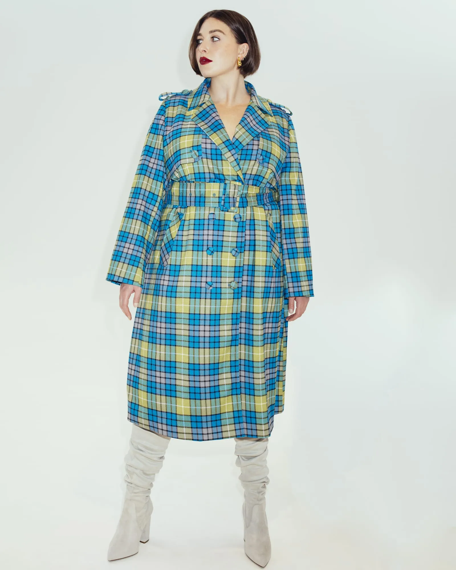 The Eliza Plaid Trench Coat | Blue