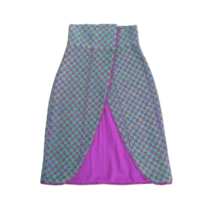 The Elsa II purple and green asymmetrical open-wrap skirt