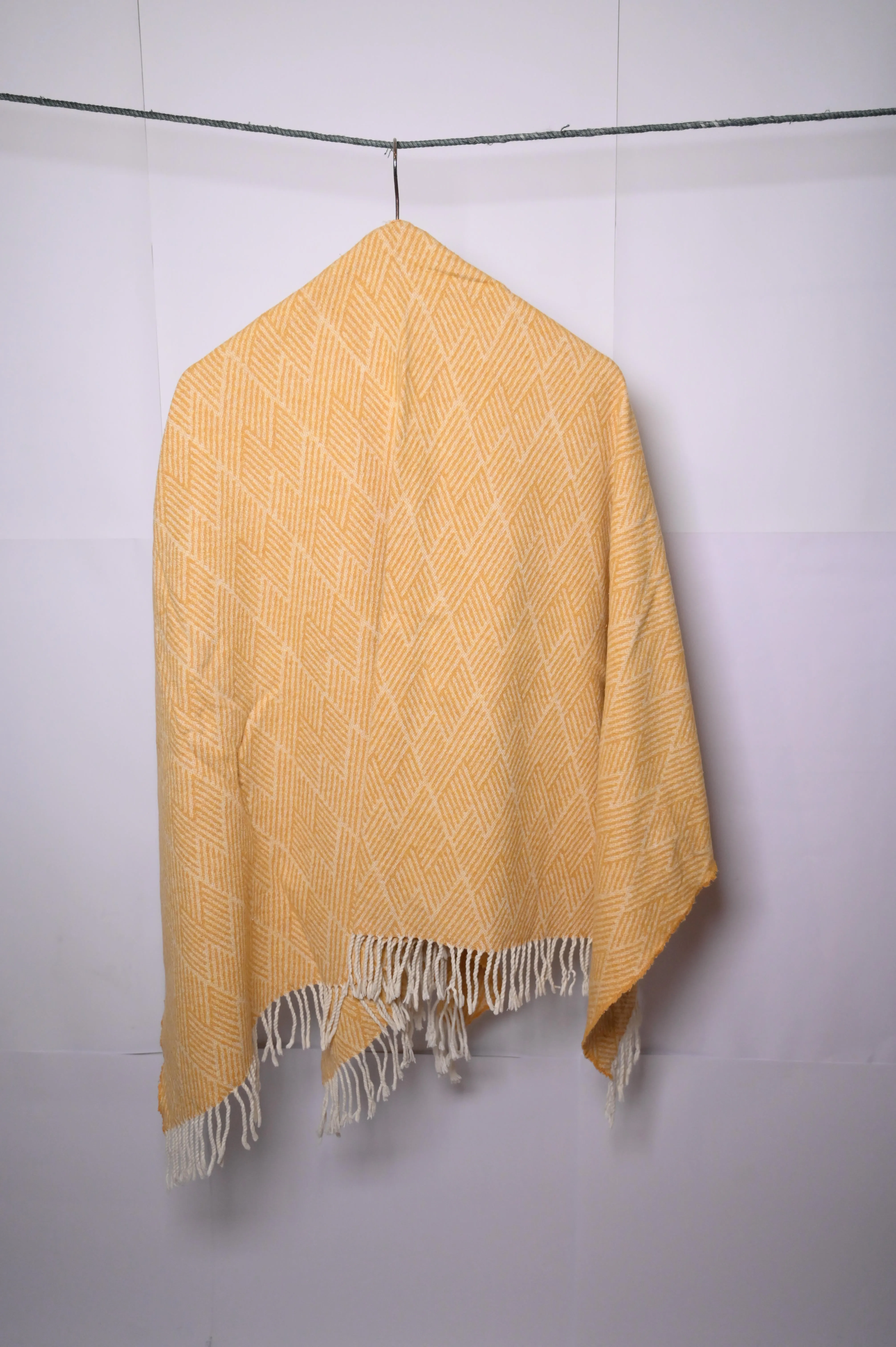 Thriftyfy Yellow & Off-White Zig-Zag Winter Cape