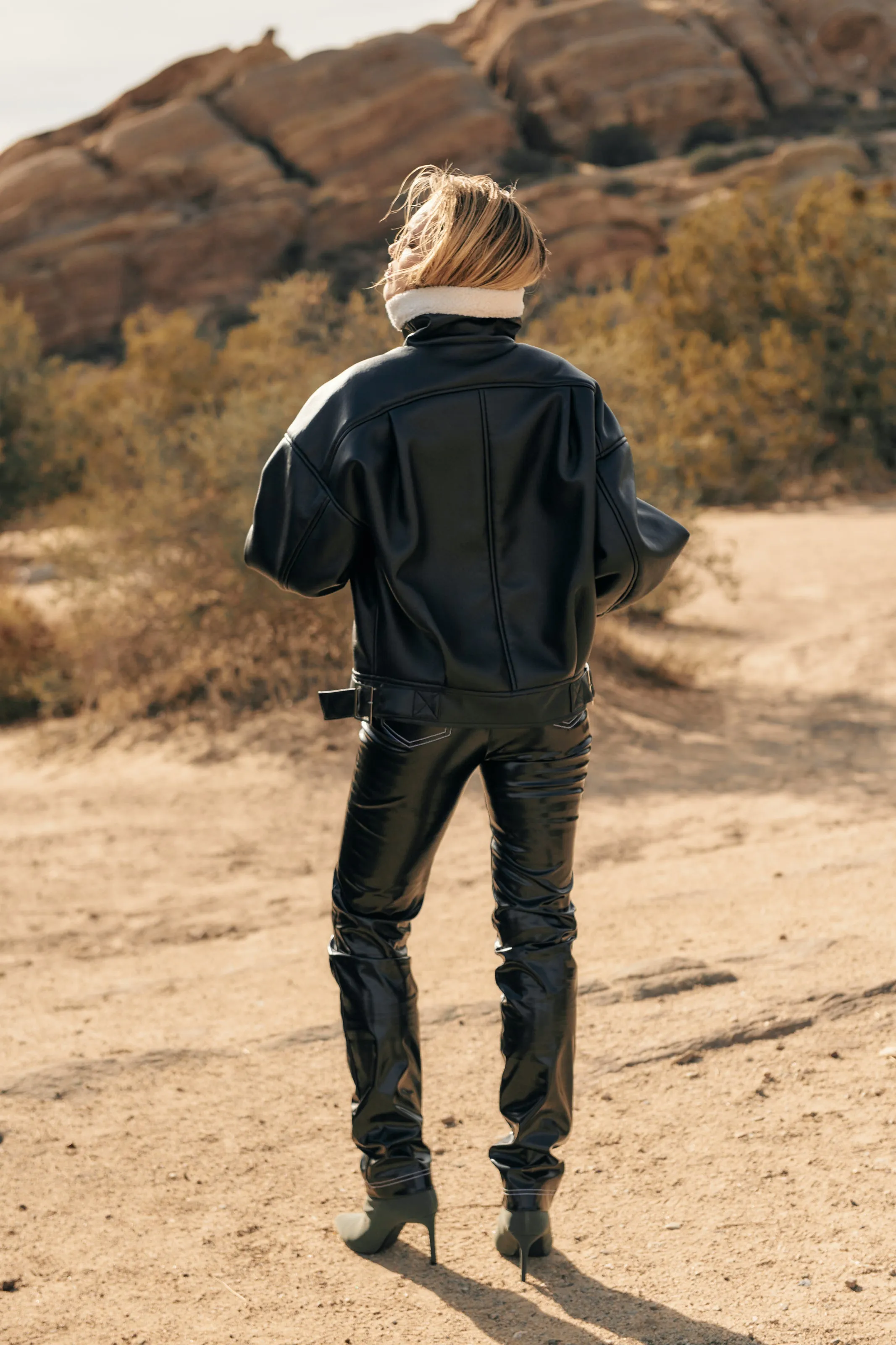 Vegan leather shearling jacket