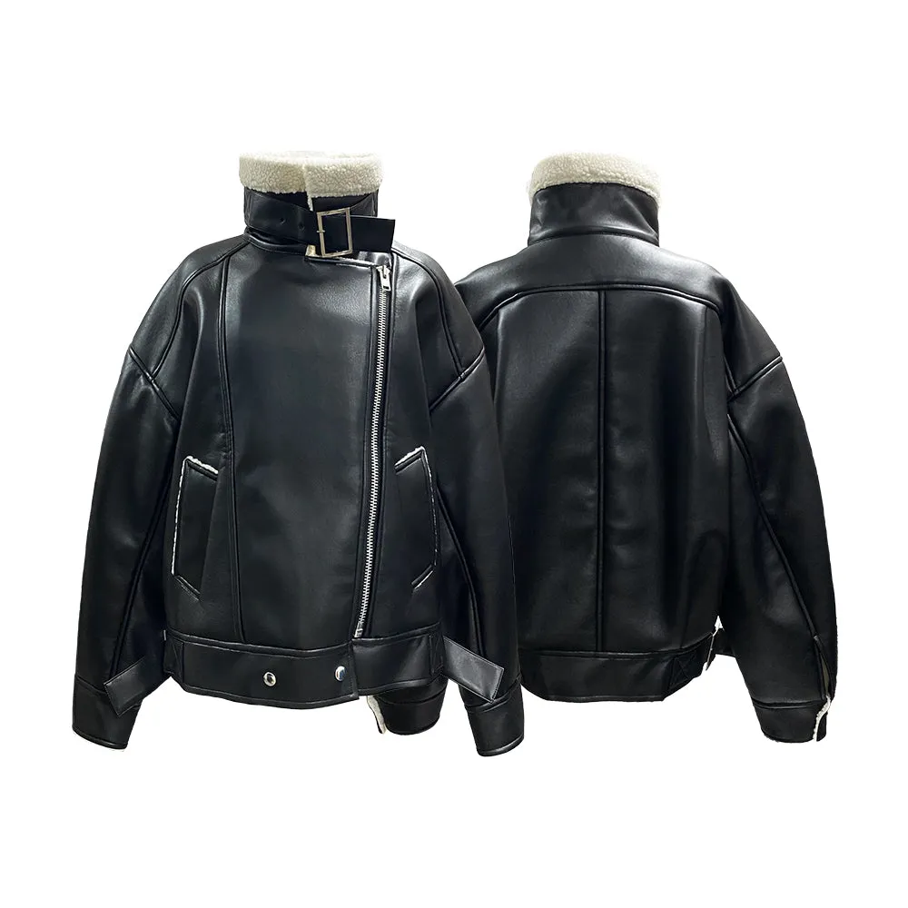 Vegan leather shearling jacket