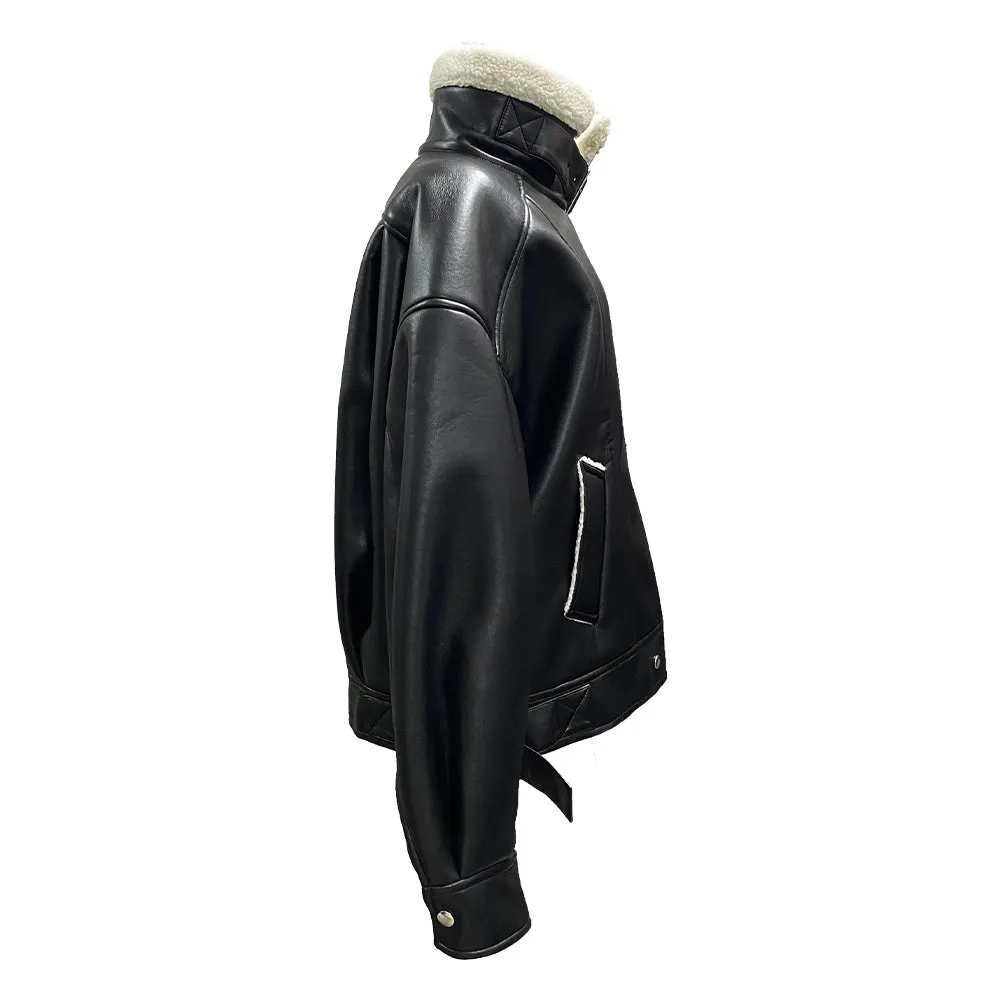 Vegan leather shearling jacket