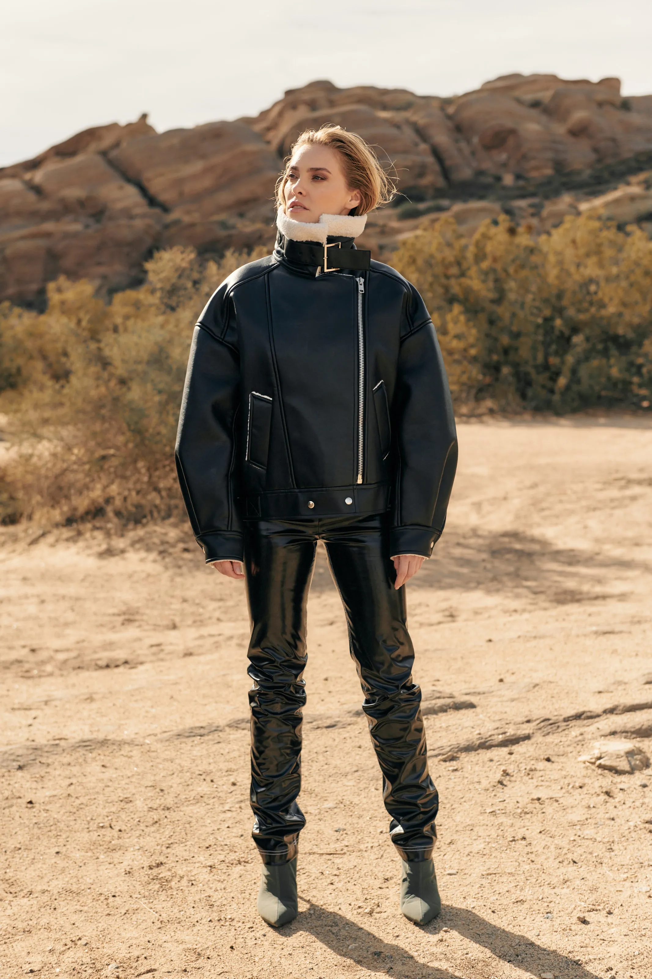 Vegan leather shearling jacket