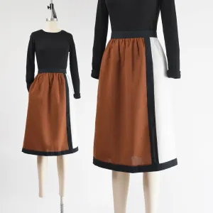 Vintage 80s Color Block High Waisted Mod A-line Skirt with Pockets Brown and Black size Small