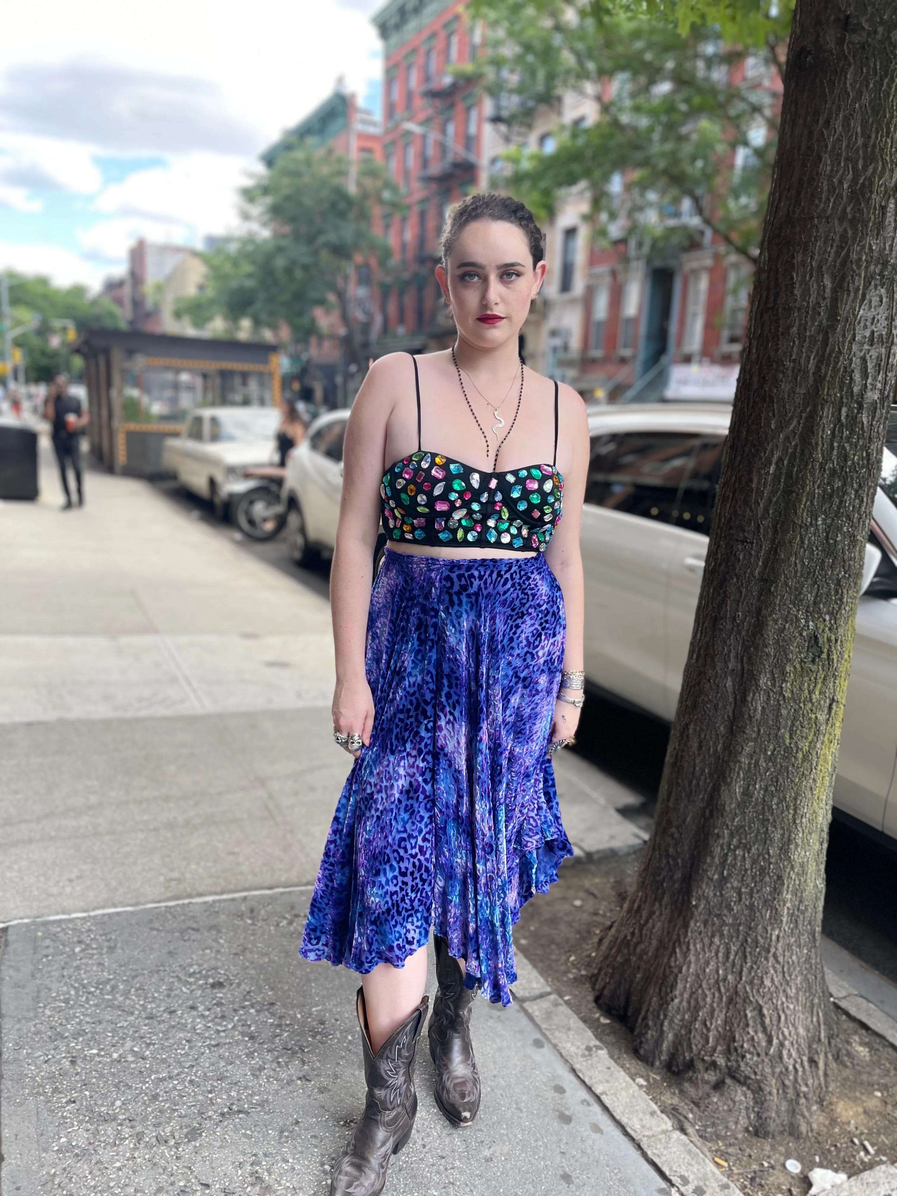 Vintage 90s Icy Blue Leopard Burnout Plus Size Skirt