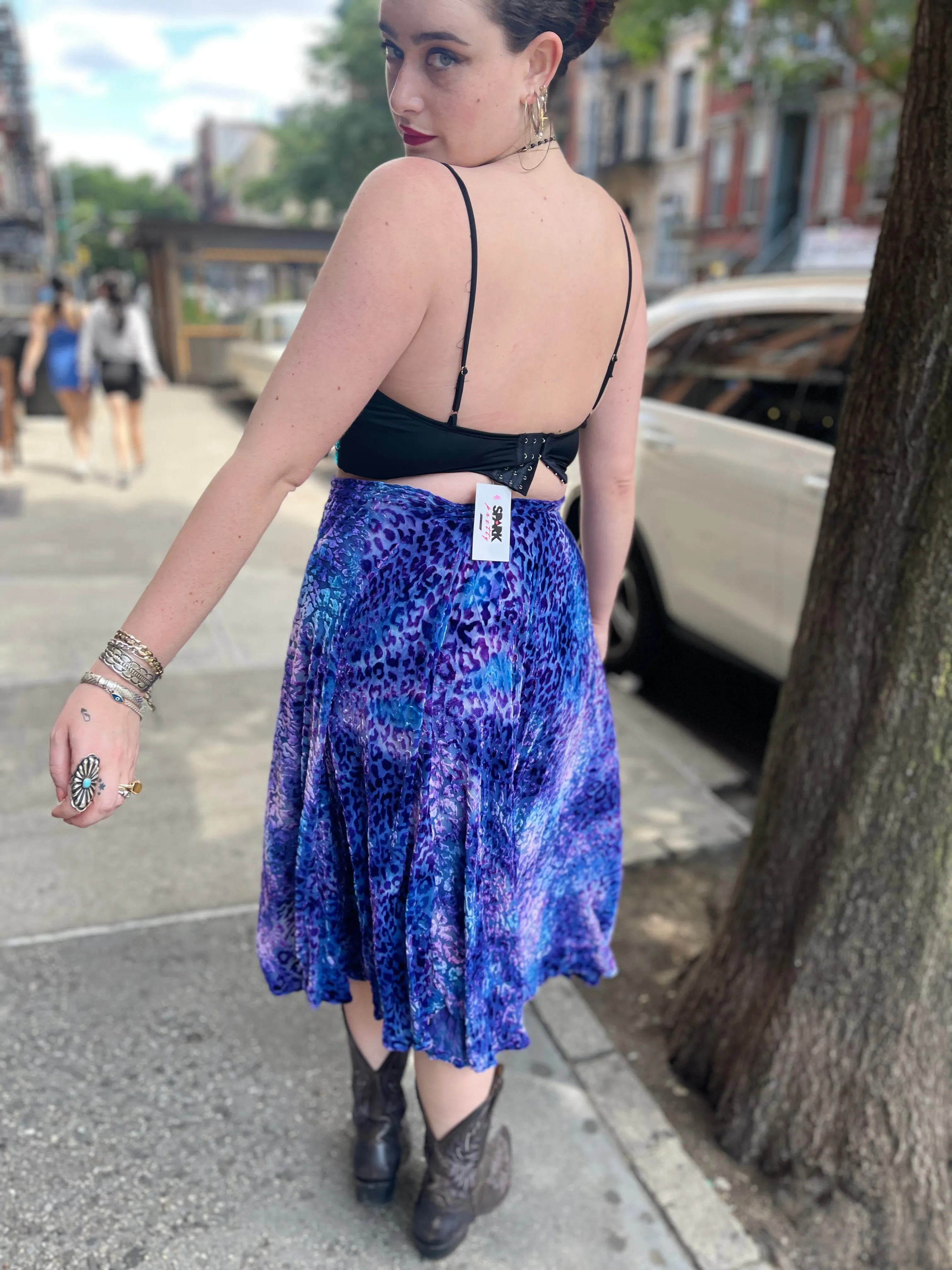 Vintage 90s Icy Blue Leopard Burnout Plus Size Skirt