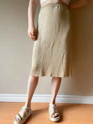 Vintage Spanner Gold Metallic Knit Skirt - Large