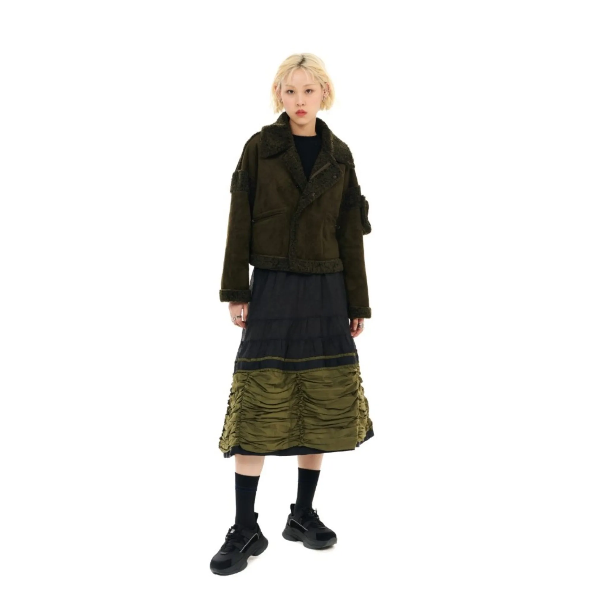 Women Shearling Pilot Jacket - Metallic Green
