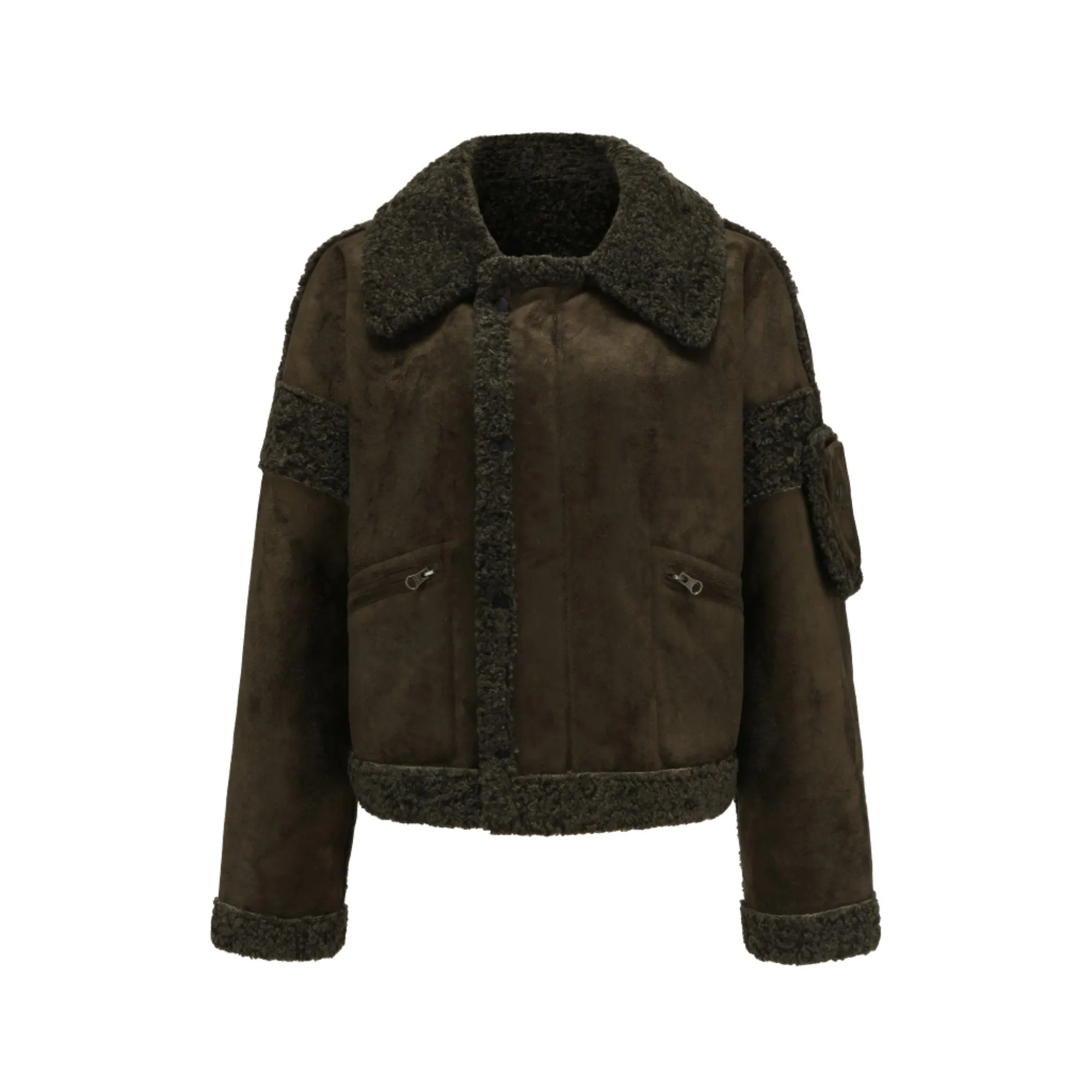 Women Shearling Pilot Jacket - Metallic Green