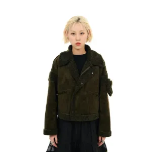Women Shearling Pilot Jacket - Metallic Green