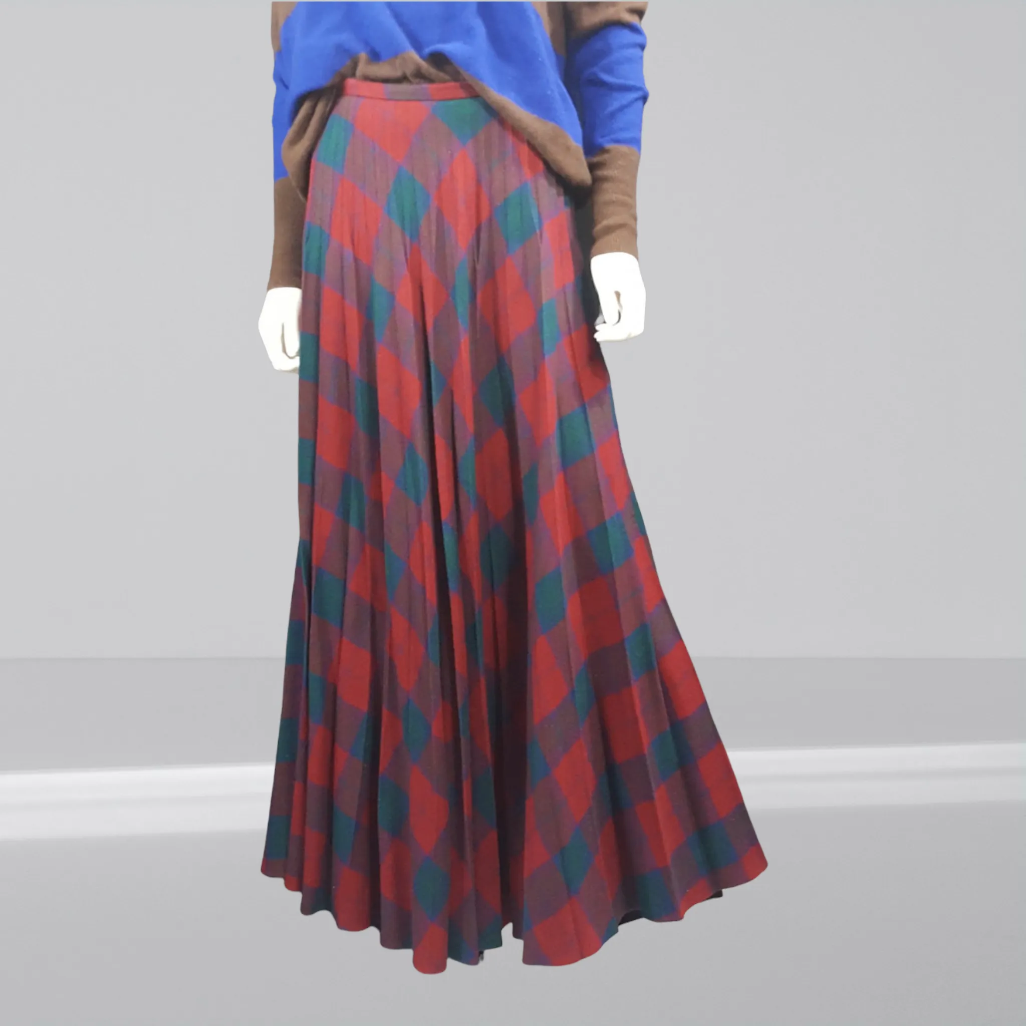 Wool 1970s Red Buffalo Plaid Maxi Skirt size S