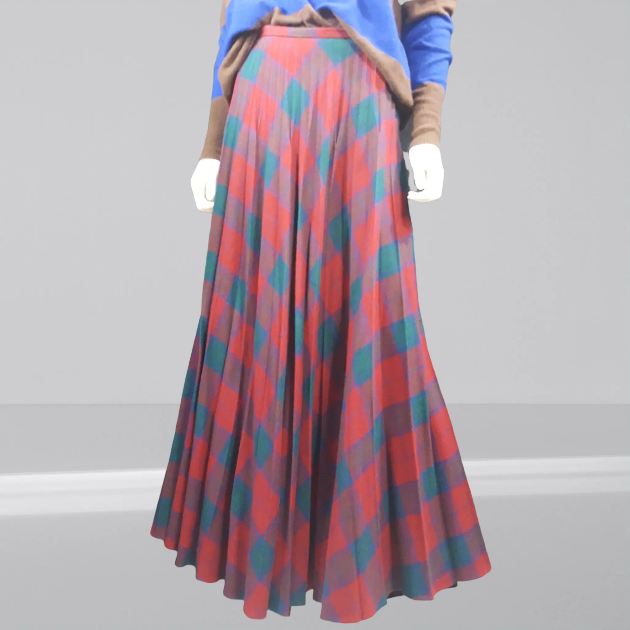 Wool 1970s Red Buffalo Plaid Maxi Skirt size S