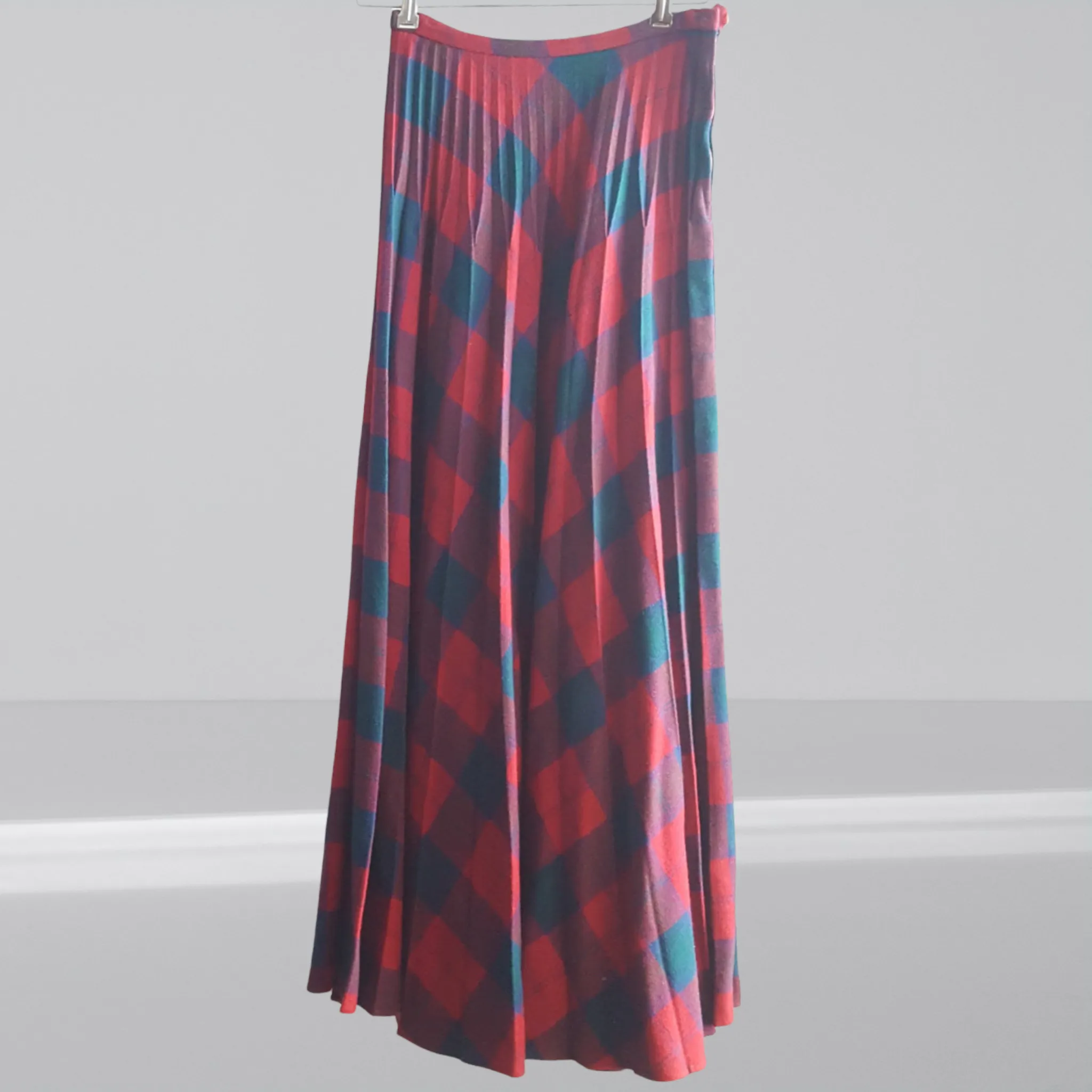 Wool 1970s Red Buffalo Plaid Maxi Skirt size S