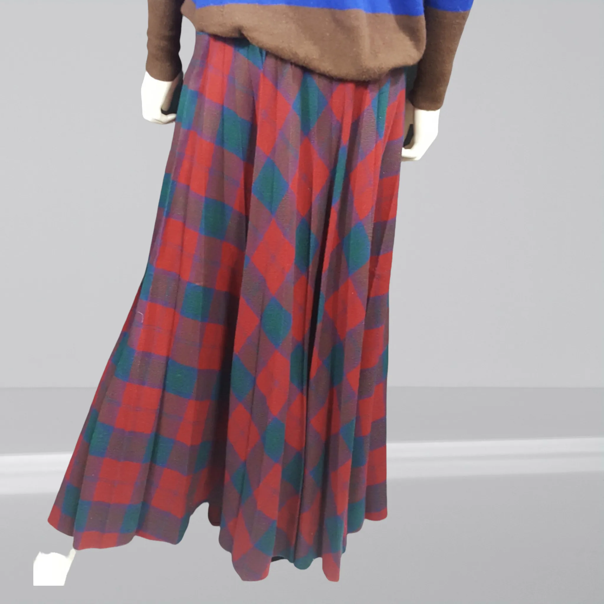 Wool 1970s Red Buffalo Plaid Maxi Skirt size S