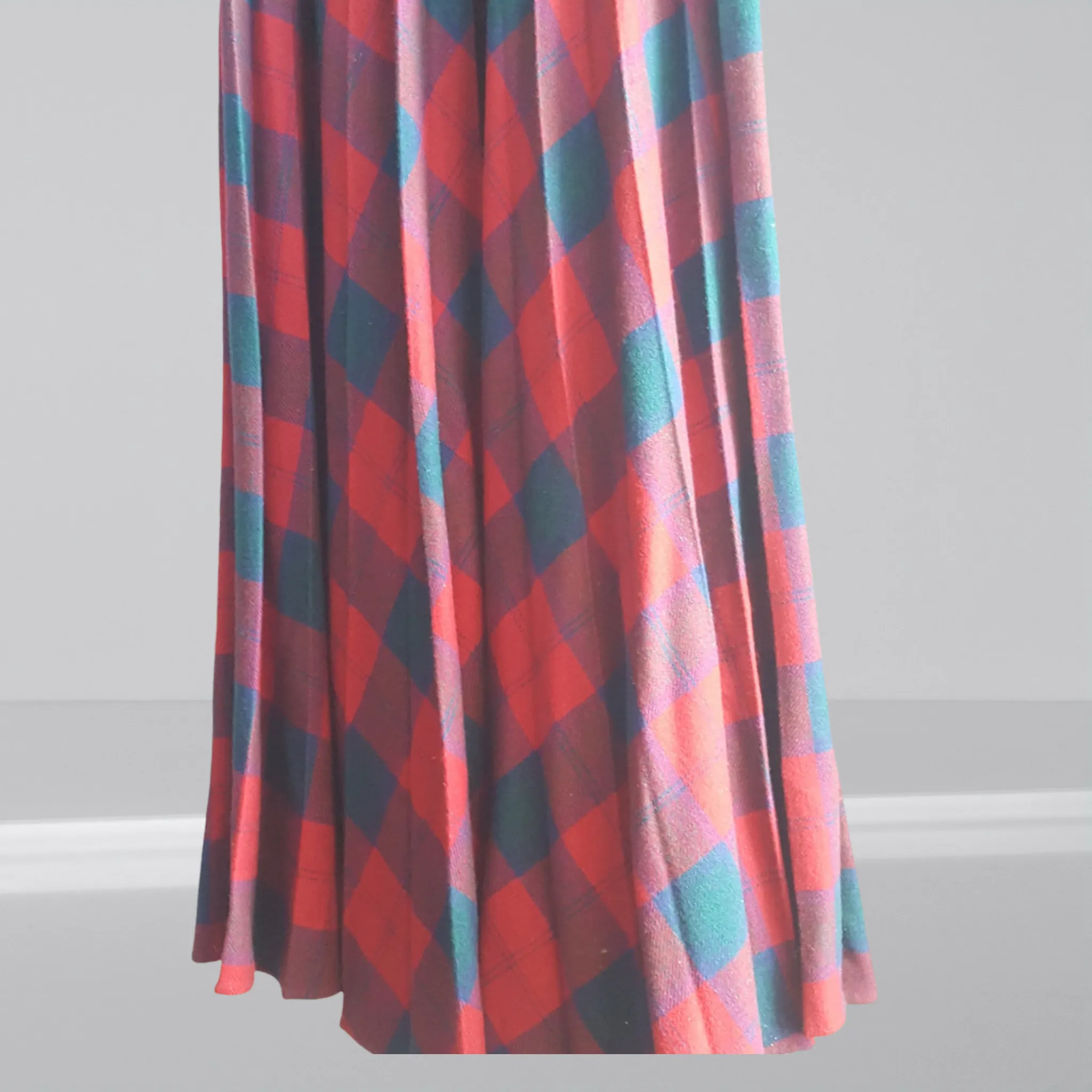 Wool 1970s Red Buffalo Plaid Maxi Skirt size S
